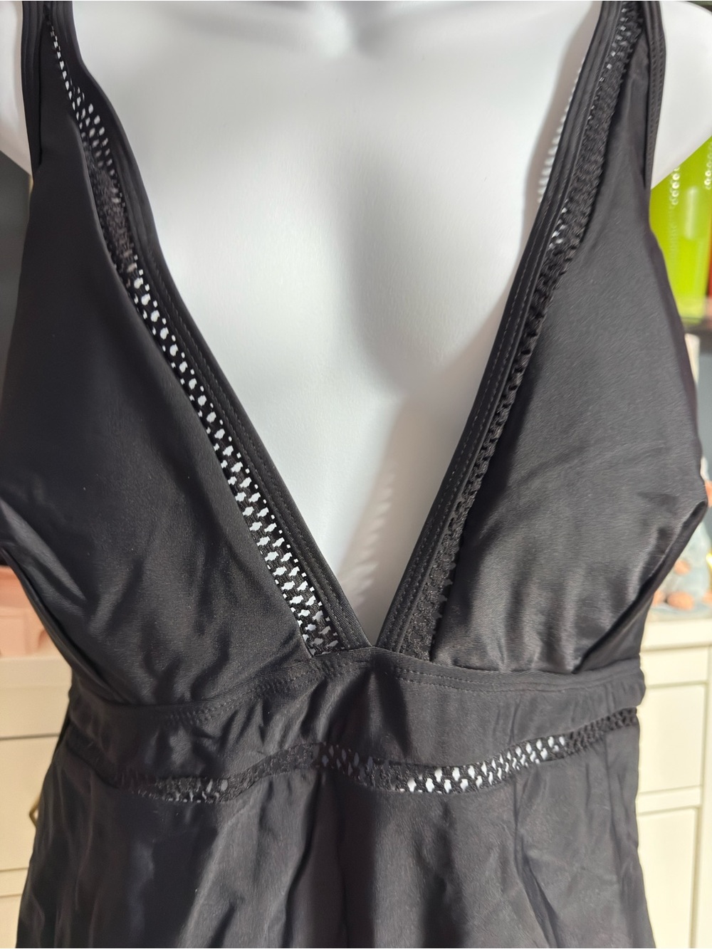 Cupshe Black Deep V One-Piece Swimsuit with Mesh Insets